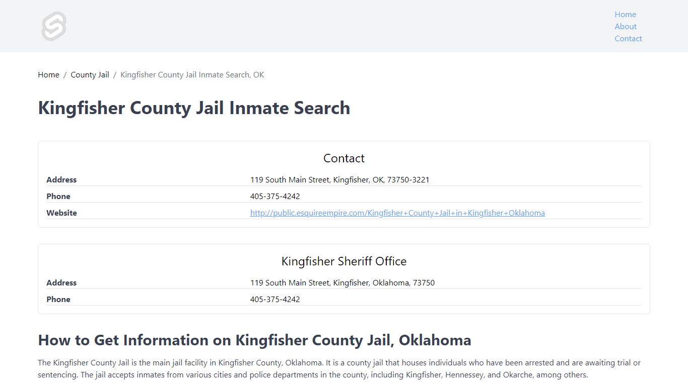 Kingfisher County Jail Inmate Search, OK